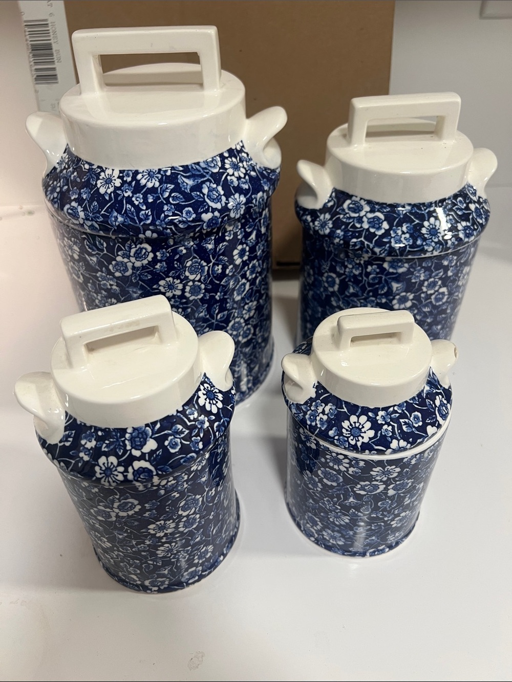 4 piece Colonial Calico Canister Set with White Lids - Home Kitchen